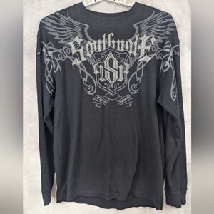 South Pole Size XL Grunge Skater Y2K Goth Thermal Black Embroidered Shirt